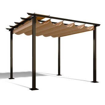 10-ft W x 10-ft L x 7-ft 3-in H Brown Metal Freestanding Pergola with Canopy | Lowe's