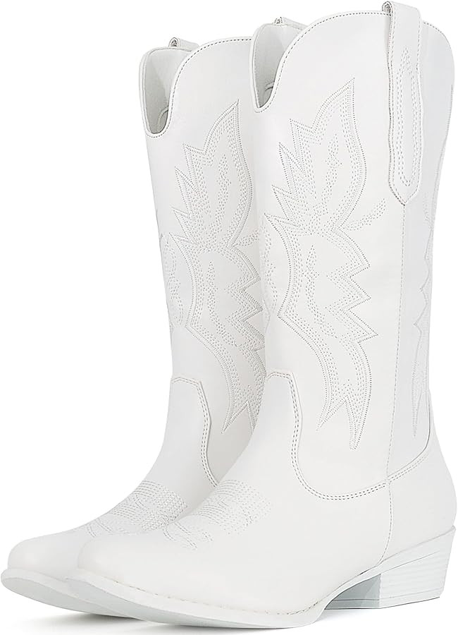 IUV Cowboy Boots For Women Western Boots Cowgirl Boots Pull On Pointy Toe Mid Calf Boots | Amazon (US)