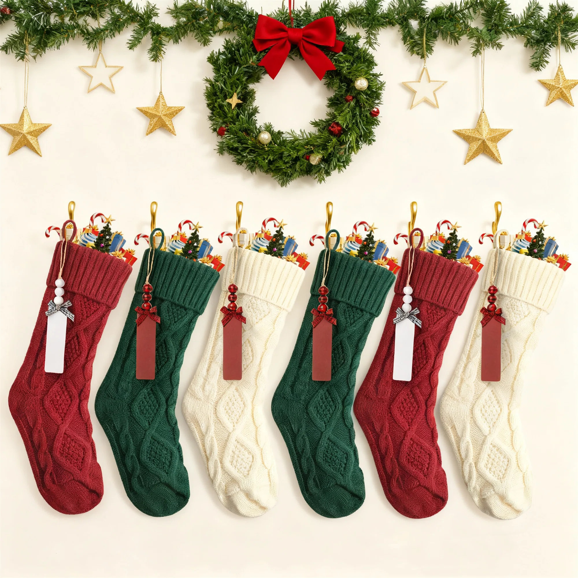 Set Of 6, 18" Colorful Cable Knit Stockings For Christmas, Cable Knit Christmas Stocking For Christmas, Large Knit Stockings Christmas | Wayfair North America
