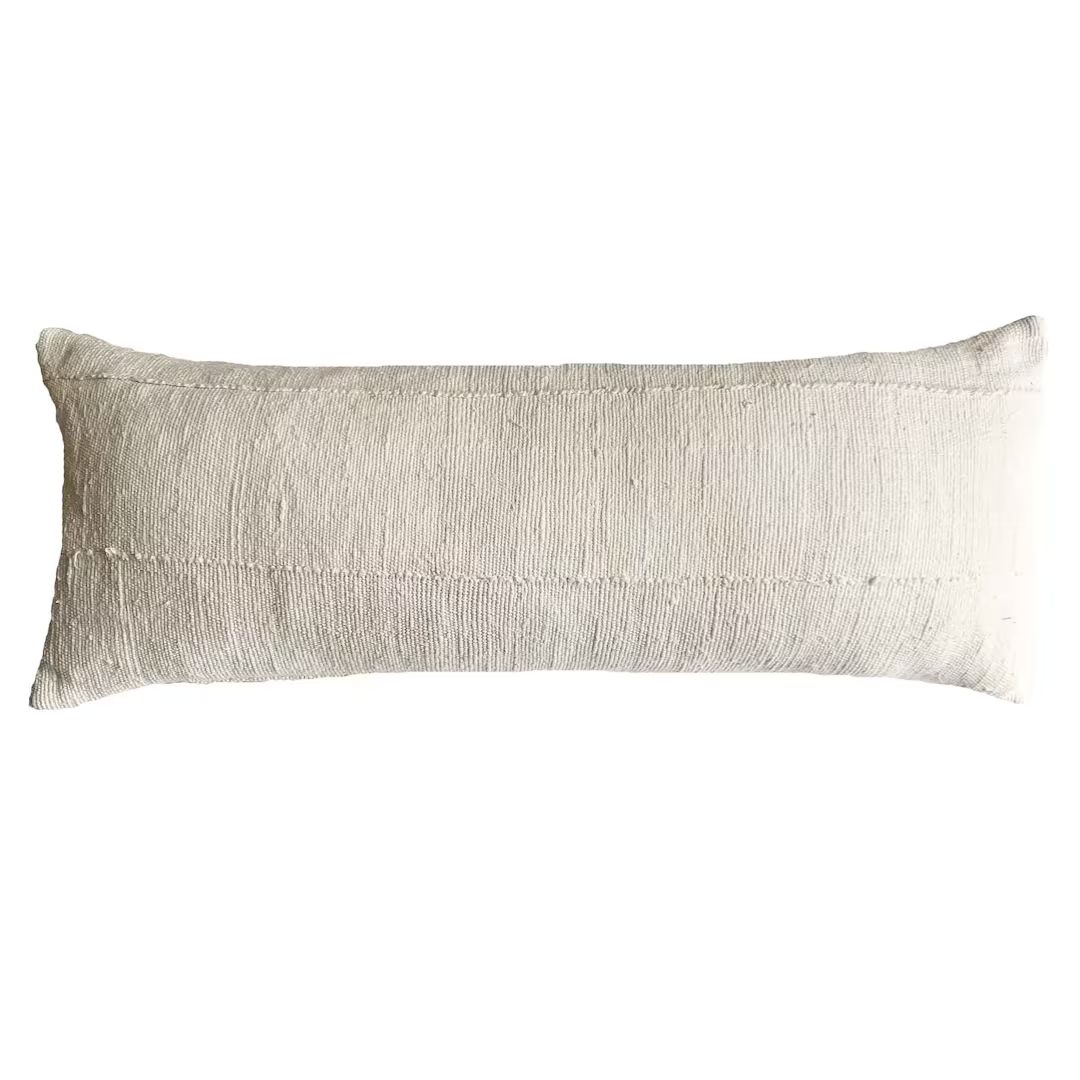 White Mud Cloth Lumbar Pillow 14x36 Lumbar Long Pillow for - Etsy | Etsy (US)