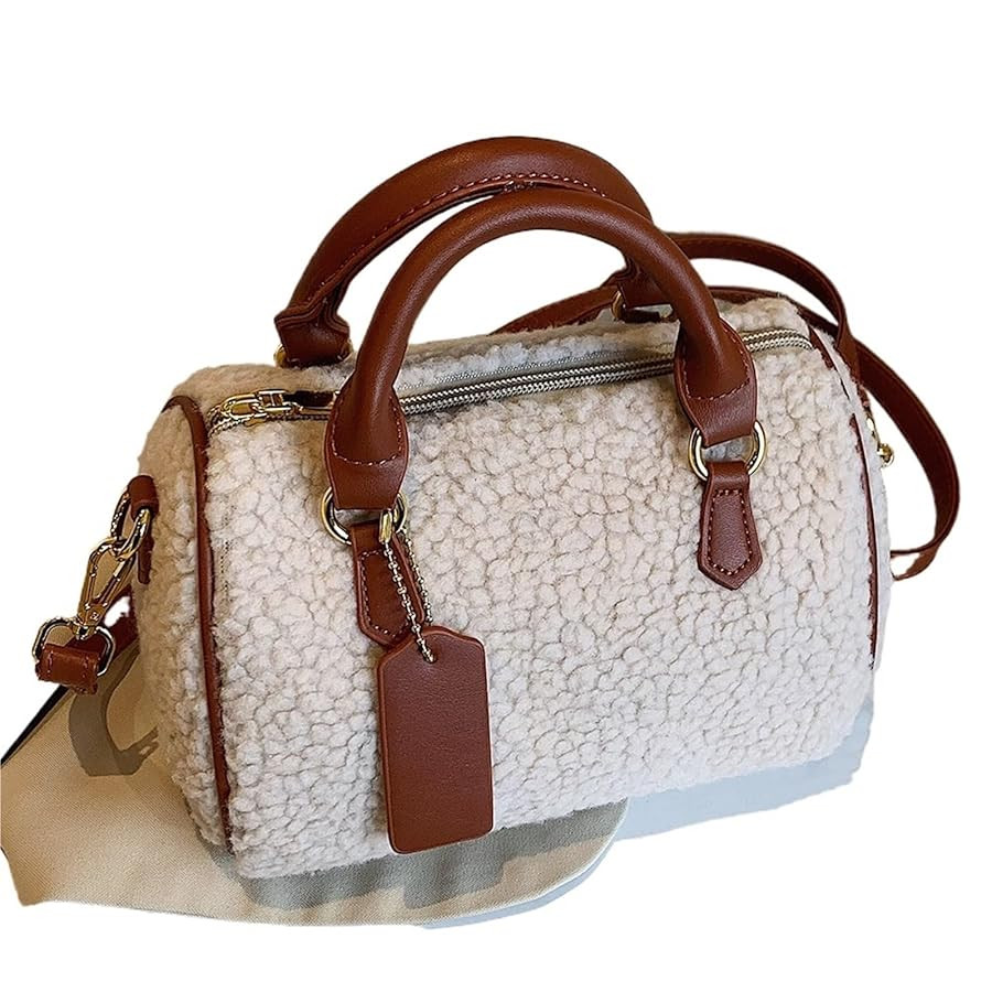 Fluffy Tote Bag Autumn Winter Plush Barrel Bags Handbag Ladies Small Tote Purse Fluffy Cylindrica... | Amazon (US)