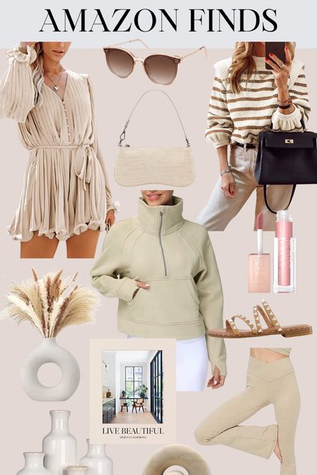 Check out these neutral finds from Amazon!

Crew neck sweater - dress - lululemon dupe - Amazon home - sandals - table book - leggings - pink lipstick  - purse - sunglasses 

#LTKunder50 #LTKhome #LTKstyletip