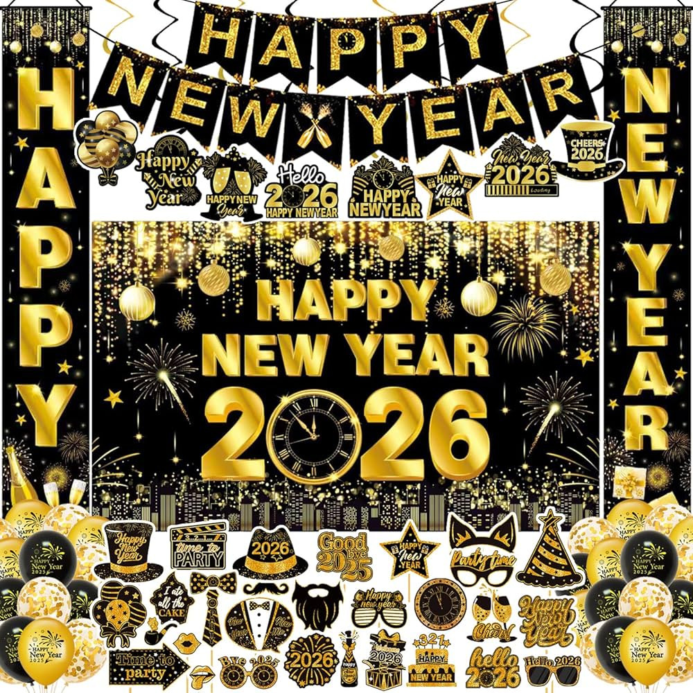 New Year Decorations 2026,Happy New Year Eve Party Supplies Gold and Black Nye Party Decorations ... | Amazon (CA)