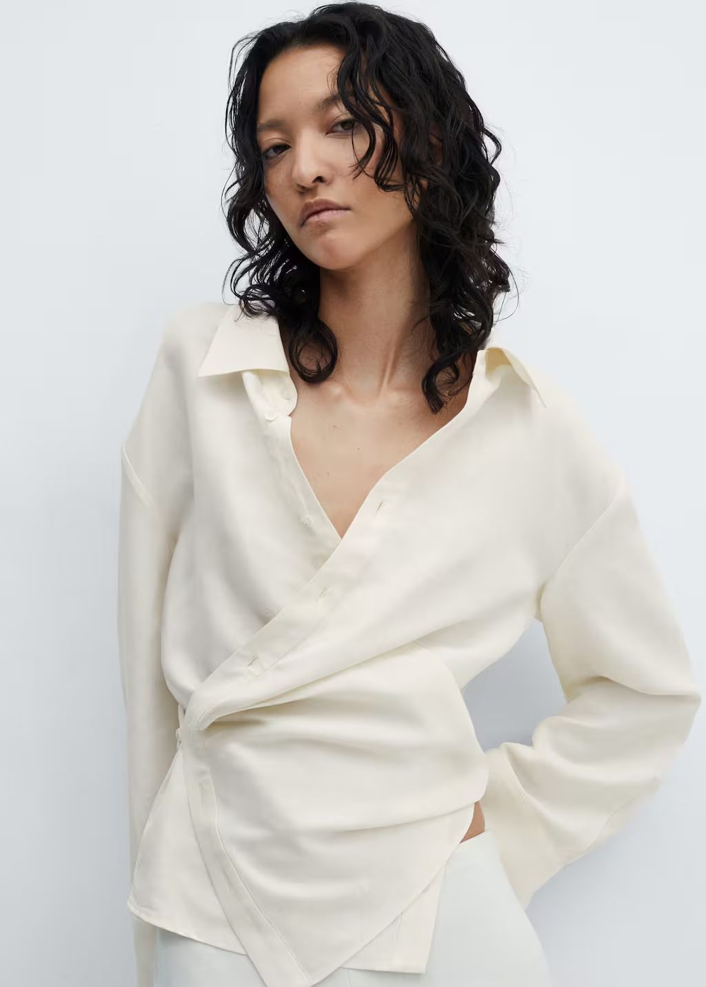 Wrap linen-blend shirt | MANGO (US)