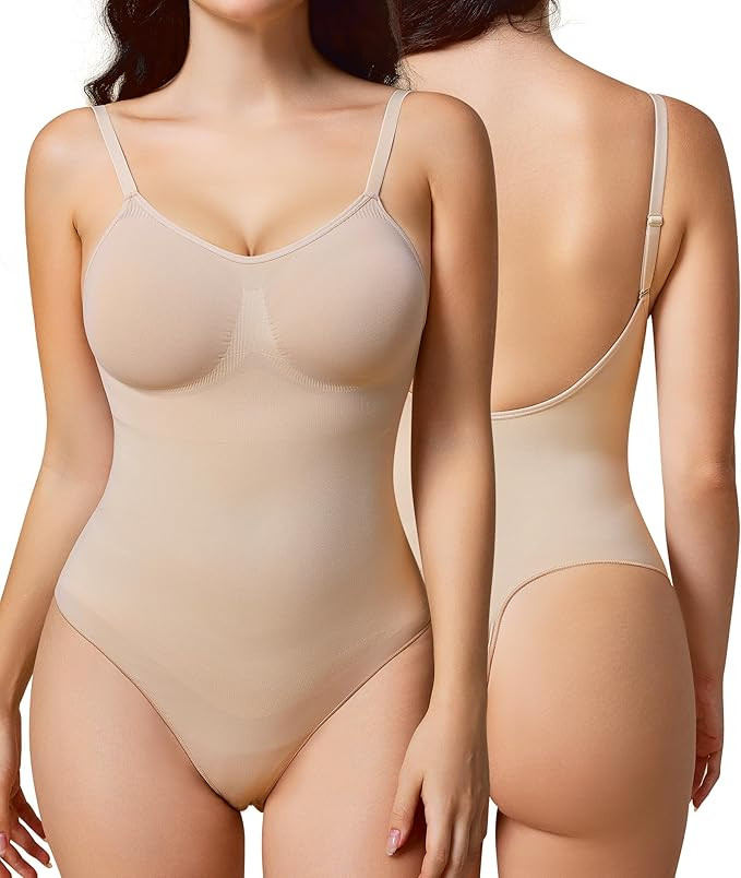 BRABIC Women's Backless Shapewear Bodysuit Tummy control Thong Seamless Body Shaper Sleeveless Co... | Amazon (US)