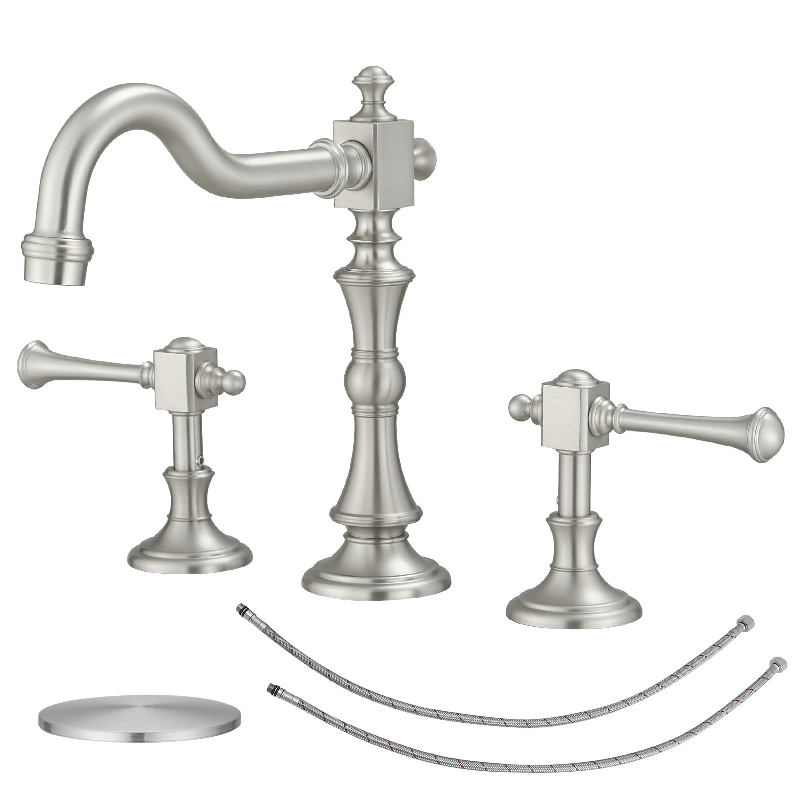 BWE Brushed Nickel Widespread Bathroom Faucet Classic Bathroom Sink Faucet for 3-Hole 2-Handle Br... | Amazon (US)