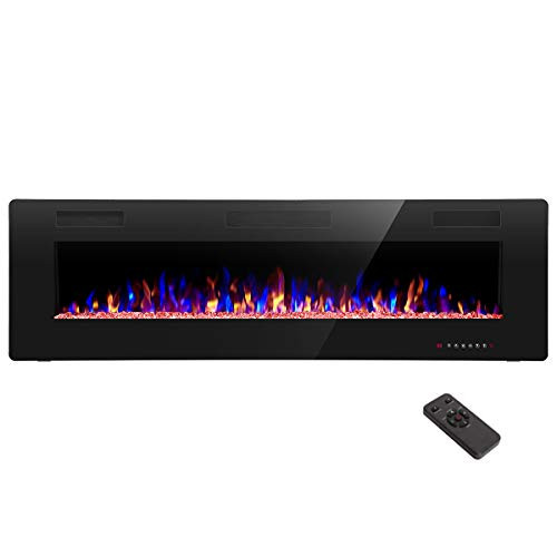 R.W.FLAME 60" Recessed and Wall Mounted Electric Fireplace, Low Noise, Fit for 2 x 6 Stud, Remote Control with Timer, Touch Screen, Adjustable Flame Color and Speed, 750-1500W | Amazon (US)