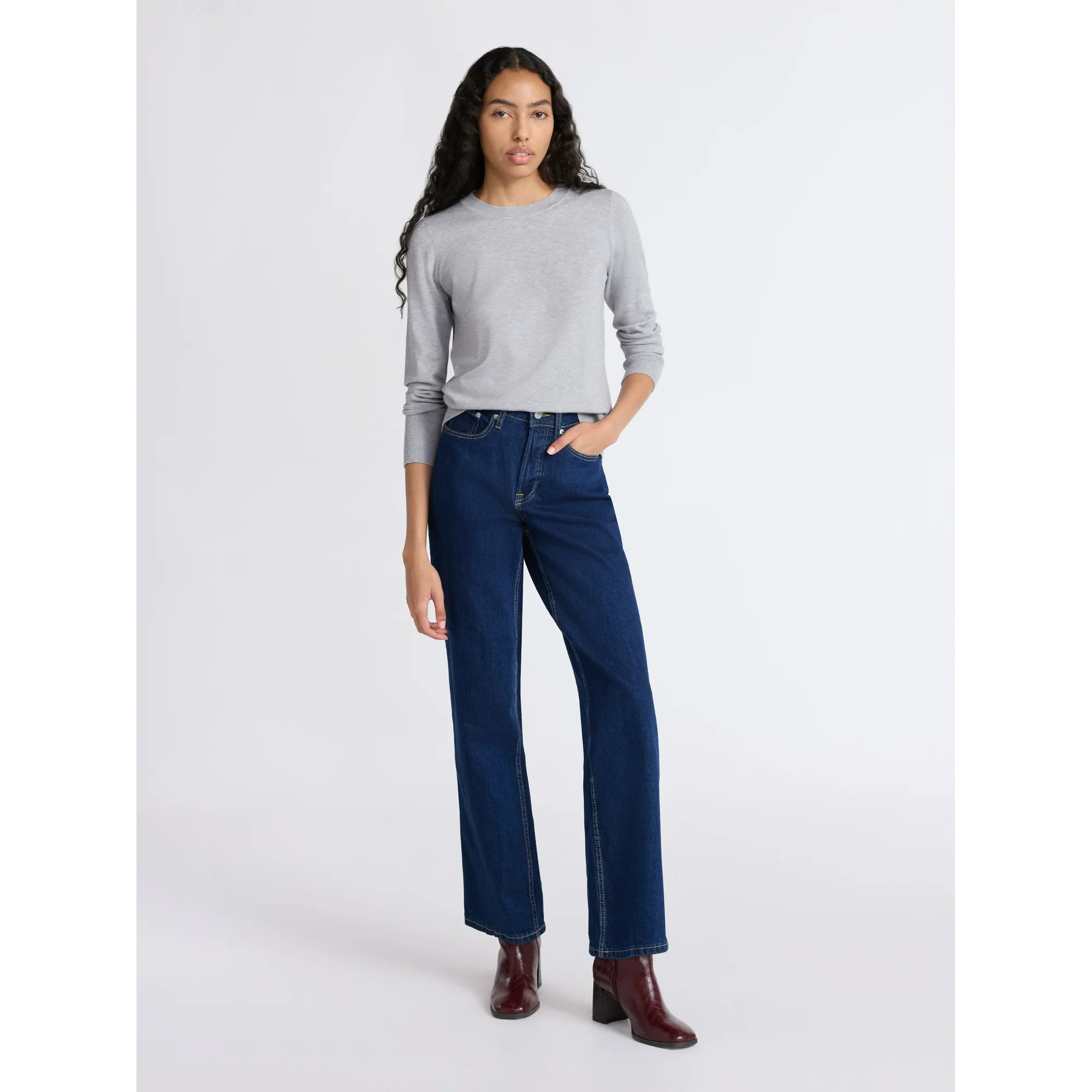 Free Assembly Women's and Women's Plus Cozy Yarn Crewneck Sweater with Long Sleeves. Lightweight,... | Walmart (US)