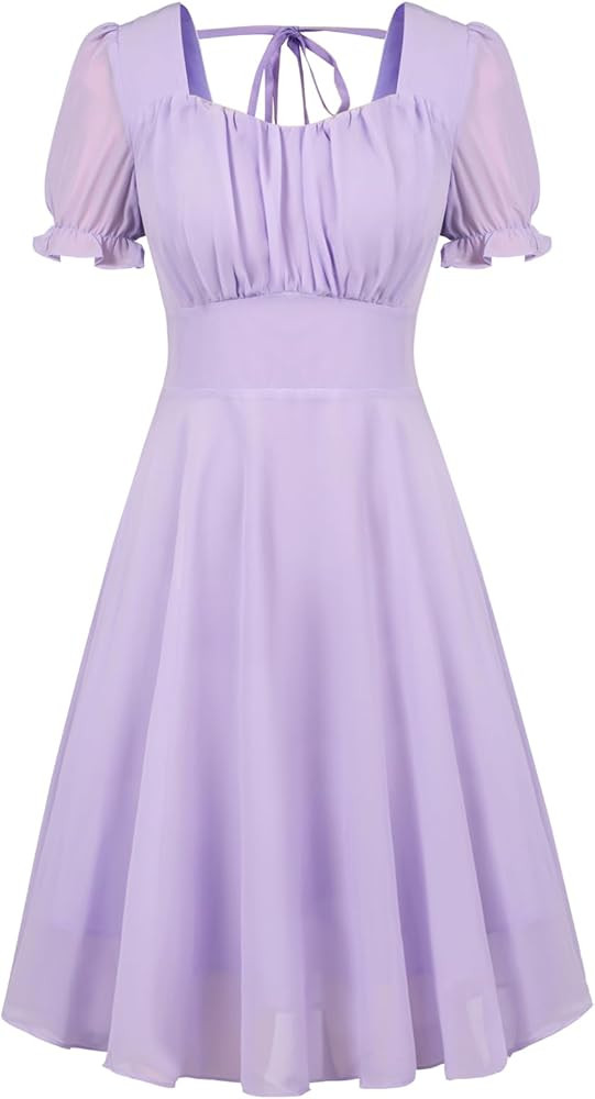 Belle Poque Women's Square Neck Short Lantern Sleeve Floral Swing Dresses 1950s Vintage Tie Backl... | Amazon (US)