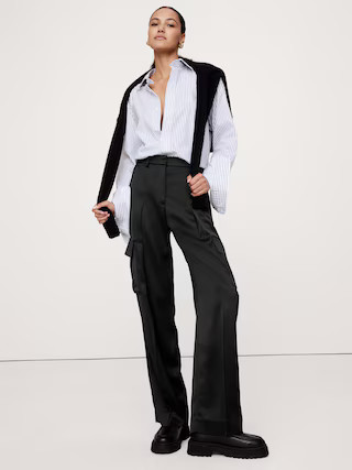 High-Rise Straight Italian Satin Cargo Pant | Banana Republic (US)