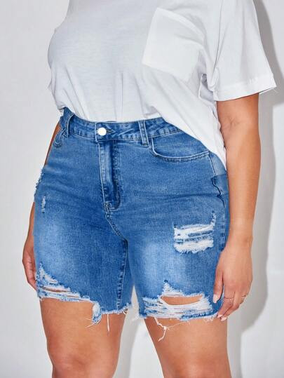 SHEIN SXY Plus Ripped Raw Hem Denim Shorts
       
              
              $15.49  
        ... | SHEIN