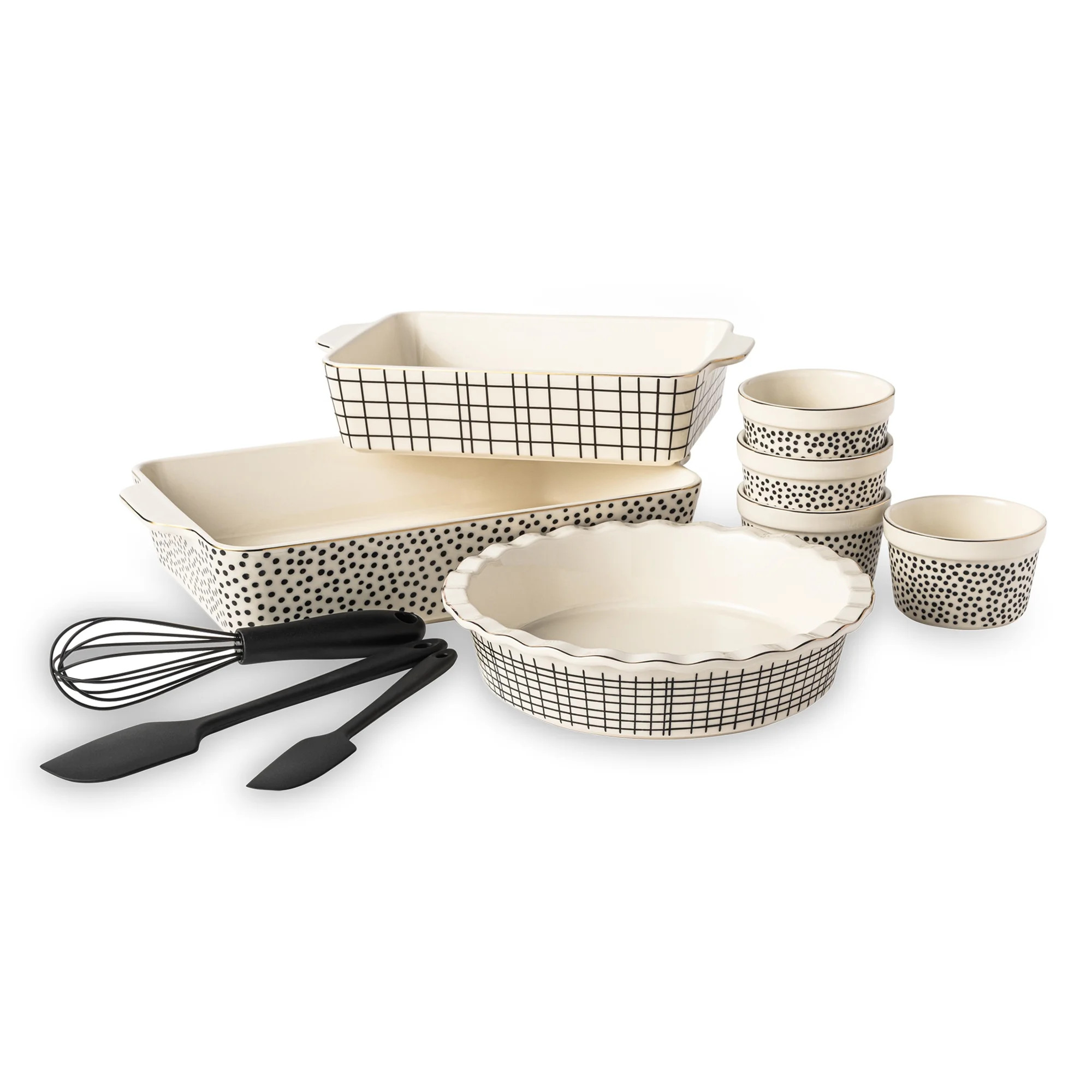 Thyme & Table, 10-Piece Ceramic Bakeware Set, with Spatulas & Whisk, Dot - Walmart.com | Walmart (US)