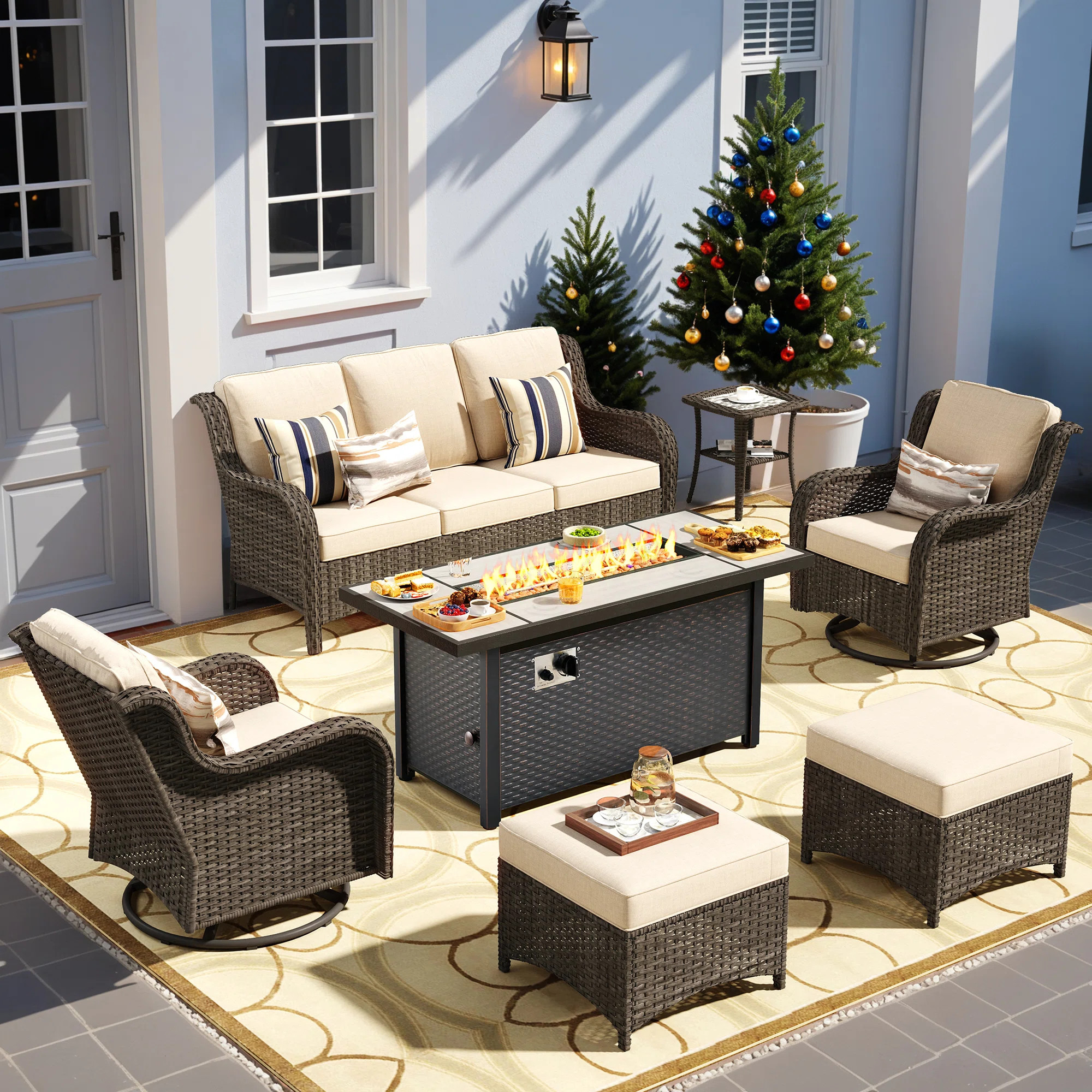 Red Barrel Studio® Cracraft 7-Piece Wicker Patio Furniture Set with 54-Inch Fire Pit, All-Weathe... | Wayfair North America