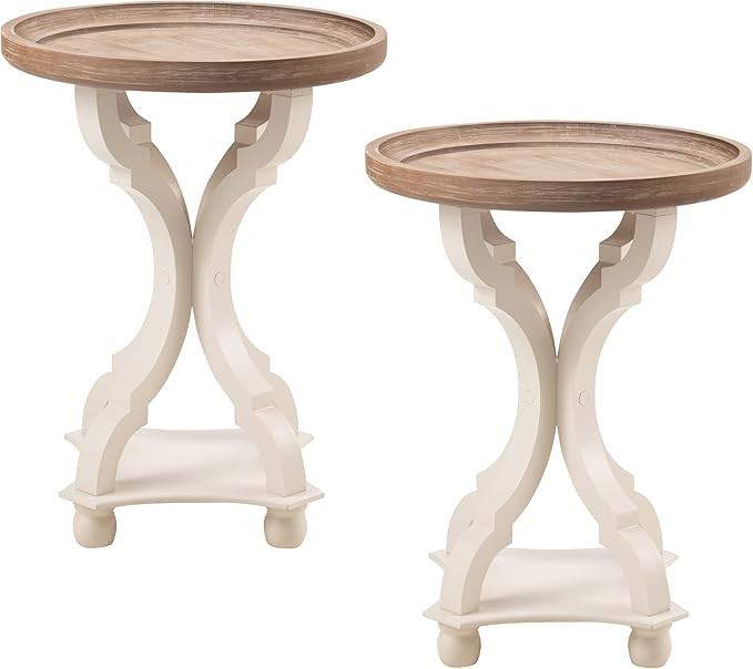 Set of 2 Rustic Farmhouse Cottagecore Accent End Table, Natural Tray Top Side Table Nightstand fo... | Amazon (US)