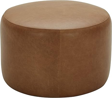 Amazon Brand – Rivet Tompkins Contemporary Foam-Padded Leather Ottoman, 24"W, Cognac | Amazon (US)
