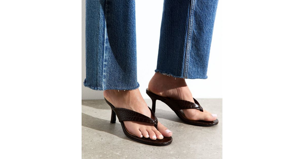 Dark Brown Faux Leather Toe Post Mules | New Look | New Look (UK)