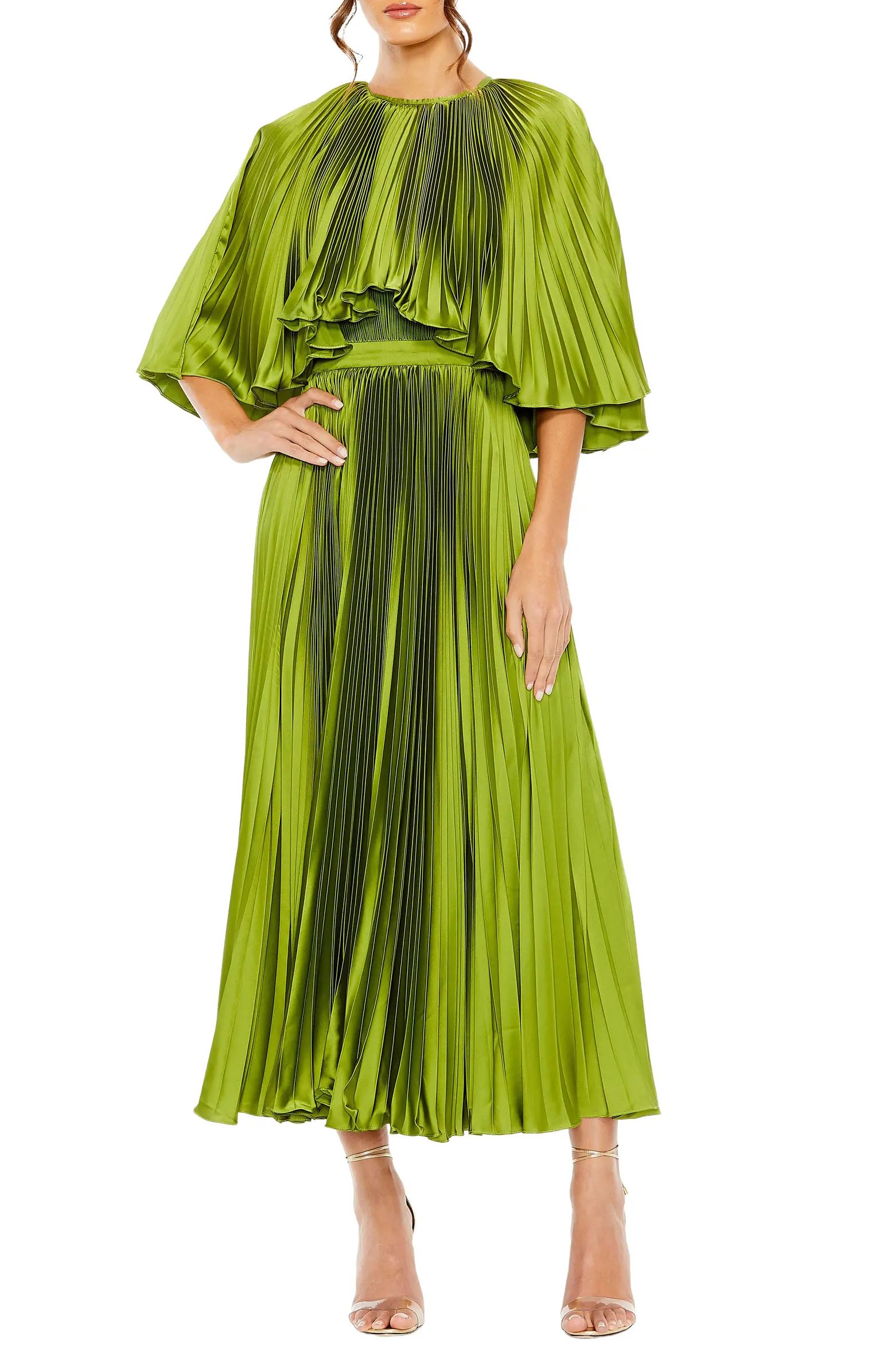 Pleated Capelet Satin Cocktail Dress | Nordstrom