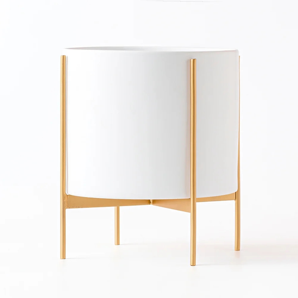 Kimisty 8 Inch Ceramic Planter with Stand, Zoe Mid Century Modern Pot with Gold Iron Metal Plant ... | Walmart (US)