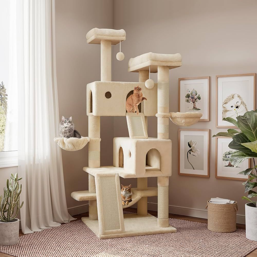 SHA CERLIN 65in Larger Cat Tree Tower Condo for Indoor Cats, Multi-Level Furniture Activity Cente... | Amazon (US)