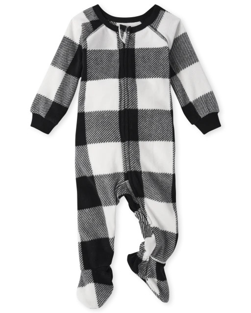 Unisex Matching Family Baby And Toddler Christmas Long Sleeve Buffalo Plaid Fleece Footed One Pie... | The Children's Place