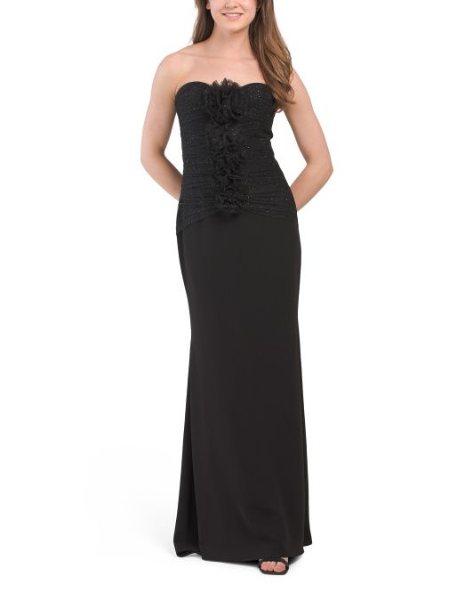 Strapless Tulle Rosette Cascade Gown | TJ Maxx