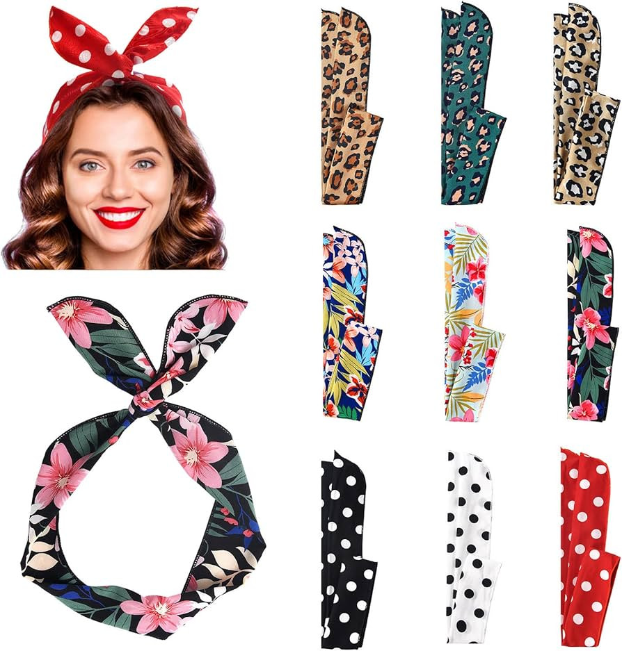 Yeshan Wire Headbands for Women, Wired Twist Bow Headbands, Polka Dot Leopard Floral print Hair t... | Amazon (US)