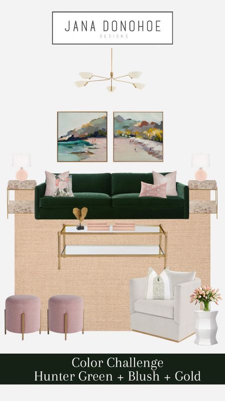 Color challenge- hunter green + blush home decor inspiration. Living room design

#LTKhome #LTKfamily #LTKstyletip