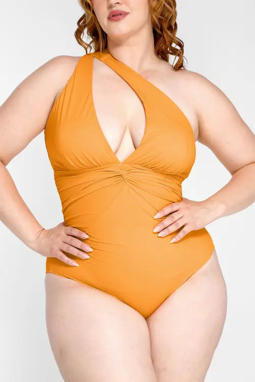Shapellx Ruched Twist-Front Shaping Swimsuit in Orange Yellow at Nordstrom, Size X-Large | Nordstrom