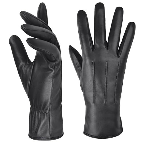 Harssidanzar Leather Gloves For Ladies,Women Leather Gloves Winter Warm Cashmere Lining Touchscreen Vintage Finished GL017,Black,Size XXL | Amazon (US)