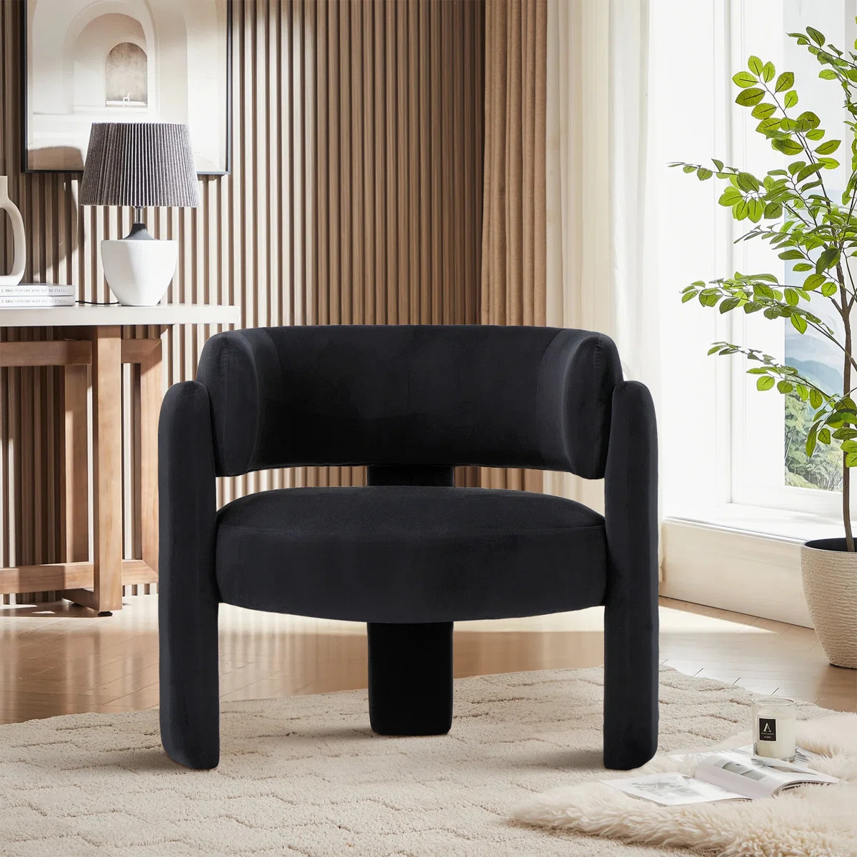 33" Wide Upholstered Modern 3-Legs Barrel Accent Chair | Wayfair North America