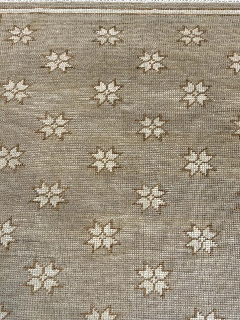 Vintage Turkish Oushak Rug \u2013 Beige & Ivory Star Pattern Modern Hallway Carpet Minimalist Neu... | Etsy (Global)