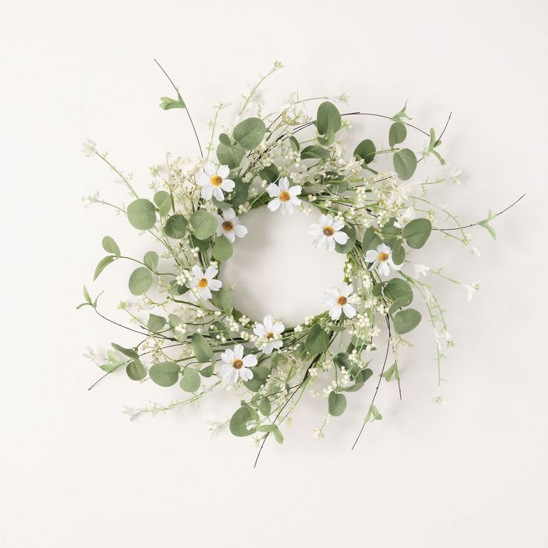 Sullivans Artificial Daisy & Eucalyptus Accent Wreath | Target