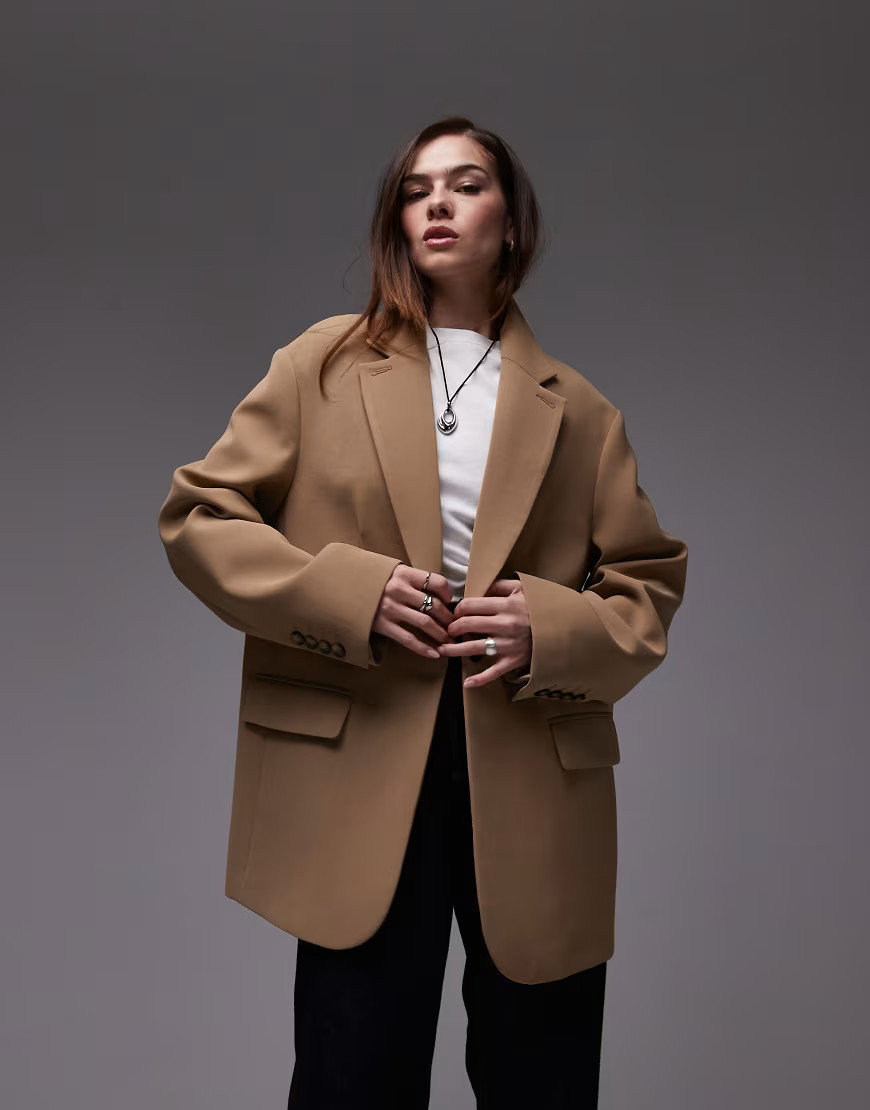 Topshop co ord oversized slouchy blazer in taupe-Neutral | ASOS (Global)