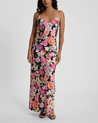 Floral Satin V-Neck Maxi Downtown Cami Slip Dress | Express