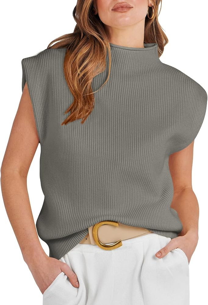 ANRABESS Women's Mock Neck Sleeveless Sweater Vest Casual Solid Cap Sleeve Knit Pullover Tank Top... | Amazon (US)