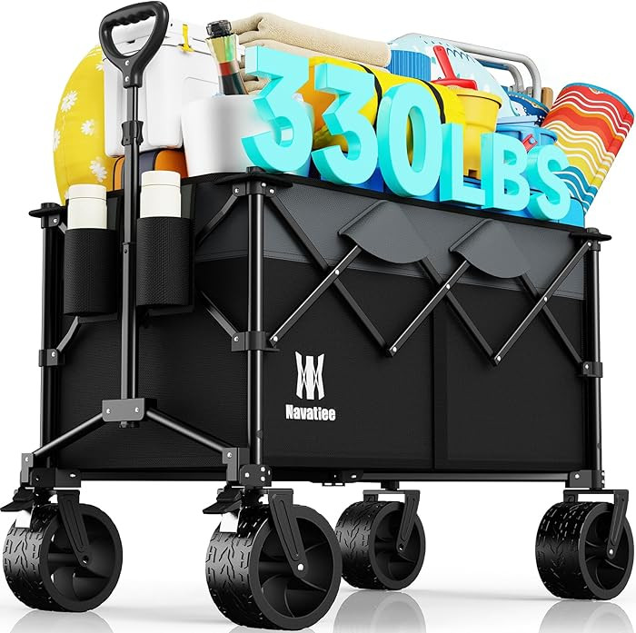Navatiee 330Lbs Collapsible Folding Wagon, Beach Wagon Cart Heavy Duty Foldable with Big Wheels, ... | Amazon (US)