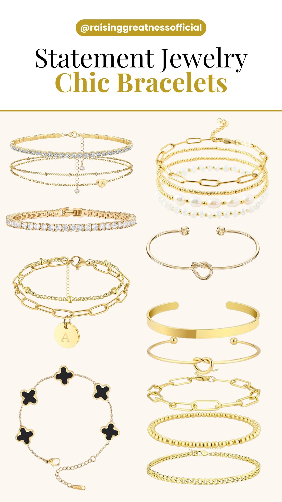 Make a statement with these Chic Bracelets! Elevate your look with bold colors, intricate designs, and eye-catching details. Whether you're dressing up for a special occasion or adding flair to your everyday ensemble, these statement pieces are sure to turn heads. Stack them up or wear them solo for a touch of personality and style. Let your jewelry do the talking and express your unique fashion sense with these must-have accessories! 💫💎 #StatementJewelry #ChicBracelets #AccessorizeBoldly