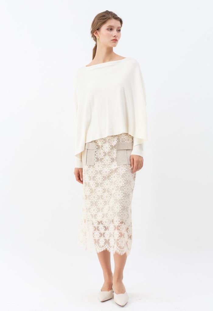 Soft Flare Hem Cape Sweater in Ivory | Chicwish