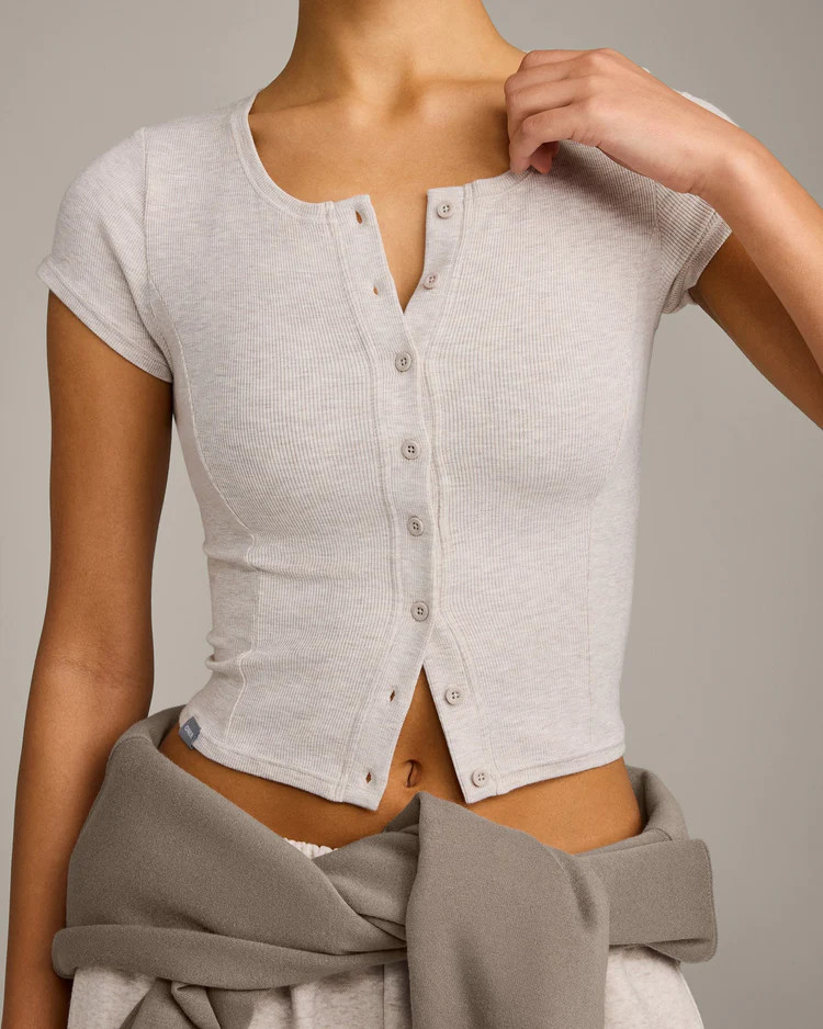 Mellow™ Rib Mid Short Sleeve Cardigan 
 Oat Marl | Oner Active (UK / US)
