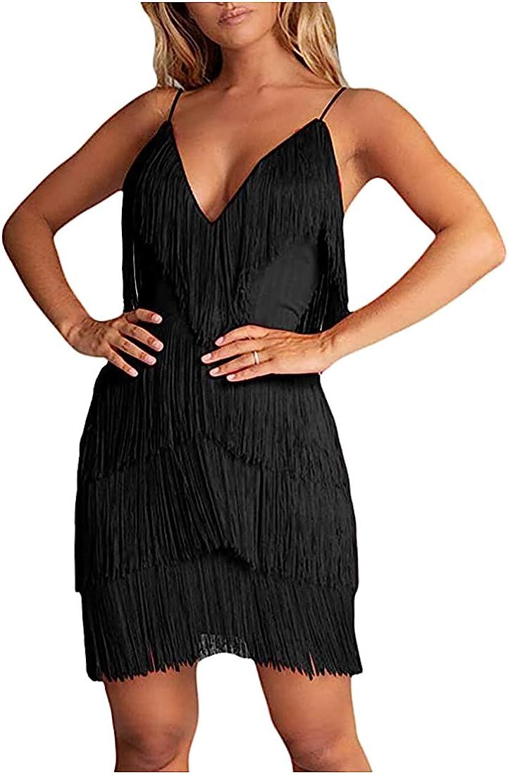 L'VOW Women' 1920s Tassels Straps Dress Gatsby Cocktail Party Fringed Costume Flapper Dresses wit... | Amazon (US)