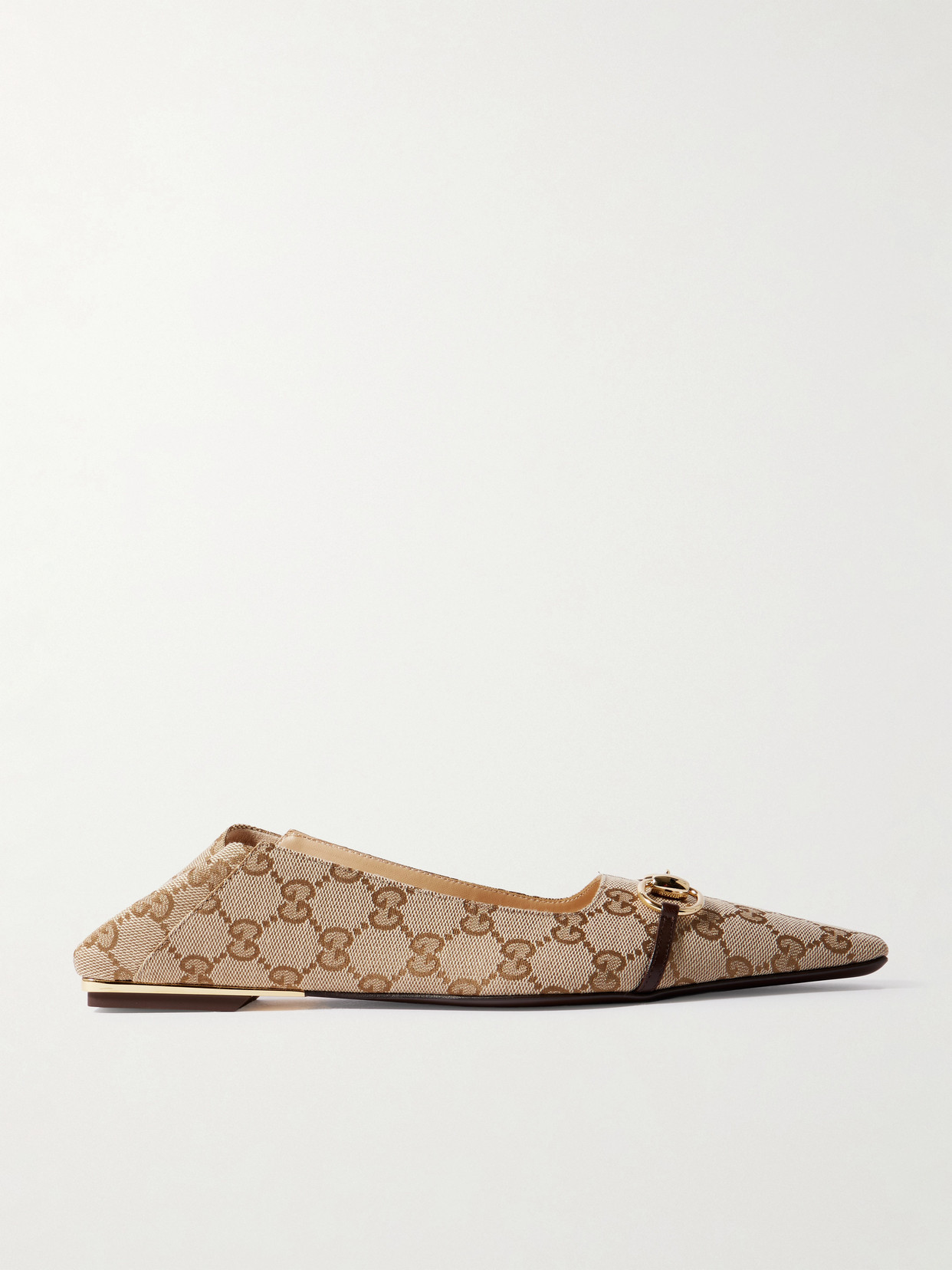 Gucci - Vittoria Horsebit-detailed Leather-trimmed Canvas-jacquard Ballet Flats - Neutrals | NET-A-PORTER (US)