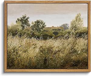 KBKBART Framed Canvas Wall Art, Vintage Meadow Landscape Wall Art Prints, Retro Country Wildflowe... | Amazon (US)