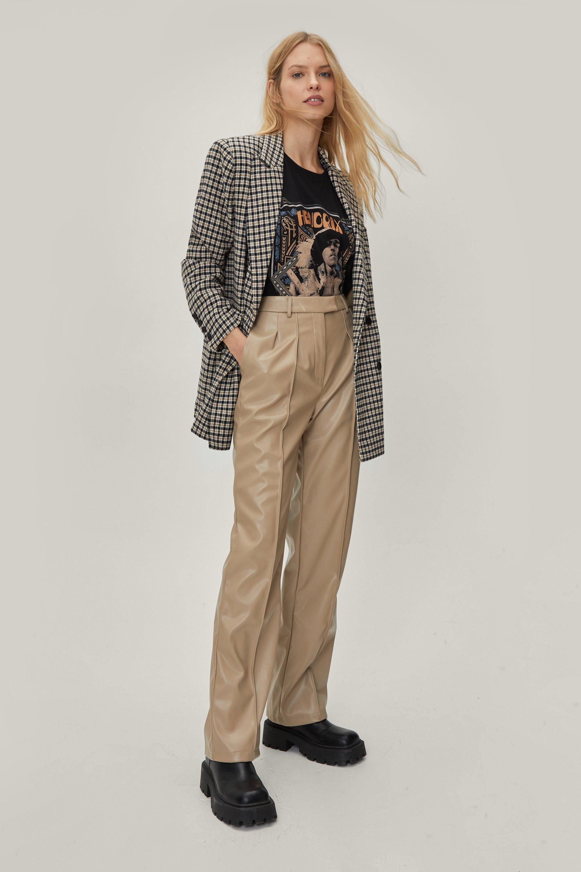 Faux Leather Straight Leg Pleated Trousers | NastyGal (UK, IE)