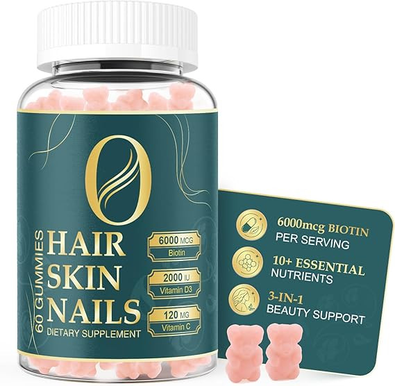 Hair Skin and Nails Vitamins for Women - 6000mcg Biotin Gummies, Vegan Beauty Supplement for Heal... | Amazon (US)