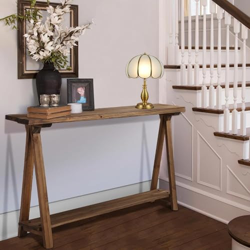iVilla Farmhouse Console Tables for Living Room, Solid Wood 2-Tier Sofa Table, Rustic Hallway Table for Entryway, Natural | Amazon (US)
