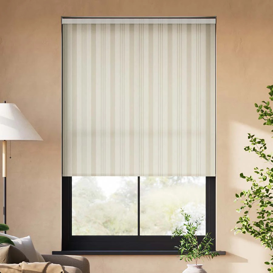 Coastal Stripe Light Filtering Roller Shades | Albany Pebble | SelectBlinds | Select Blinds