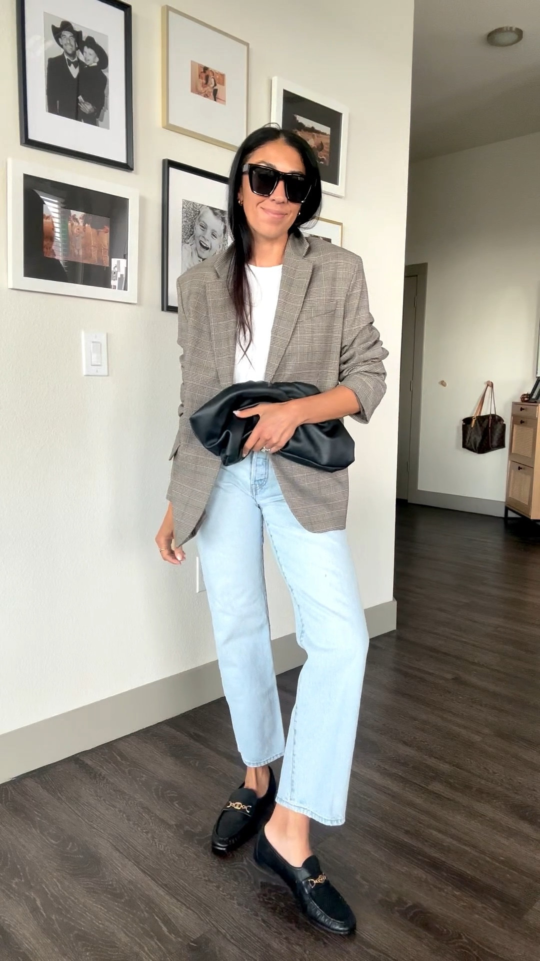 I’ve had this blazer for 2 years and it’s still the one I reach for every time. These Levi’s are the same way. 90s cut, ankle length, go with everything. White tee, loafers, done. Josh keeps begging me to buy another blazer, and I keep pretending to look for one.

Size up in the blazer for oversize fit, wearing light coffee. 