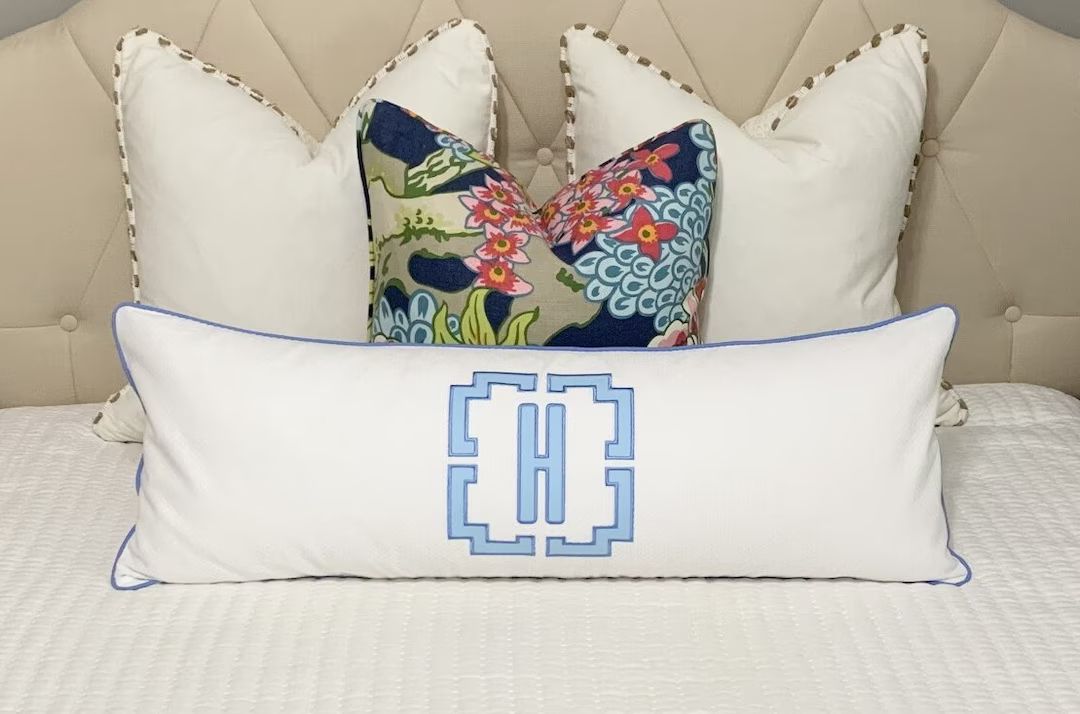 Large Monogram Applique Pillow Cover-Embroidered Pillow-Personalized Pillow-Large Lumbar Pillow-Q... | Etsy (US)