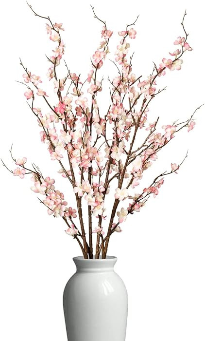 4Pcs Cherry Blossom Branches Artificial Flowers for Spring Summer Indoor Decoration,Faux Long Ste... | Amazon (US)