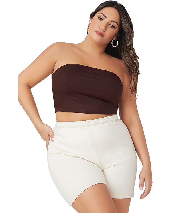 Floerns Women's Plus Size Solid Strapless Bandeau Tops Basic Crop Tube Tops | Amazon (US)